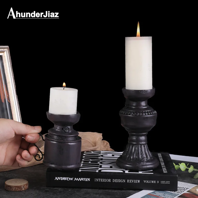

Retro Resin Candlestick Homestay Living Room Restaurant Romantic Candlelight Dinner Props Candle Holder Wedding Home Decor