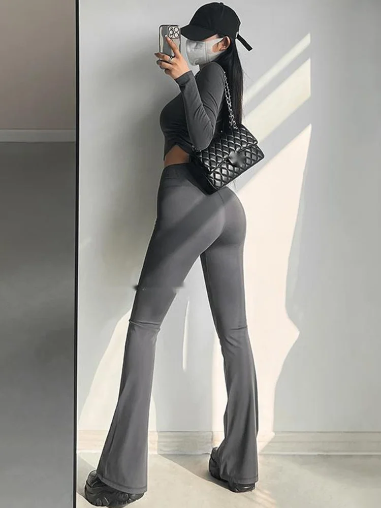 

High Waist Sweet Slim Tight Elastic Slim Shaping Hip Lifting Outer Sports Flare Pants Plush Trousers Fashion Women YX8L