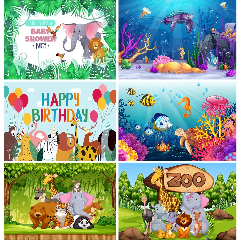 

Vinyl Custom Children Kids Baby Birthday Backdrops Cartoon Animals Zoo Photography Backgrounds For Photo Studio 2020108YAX-03