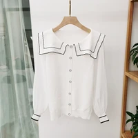 fashion age reducing navy stand up collar doll collar springsummer 2021 new loose hooded long sleeved color block sweater