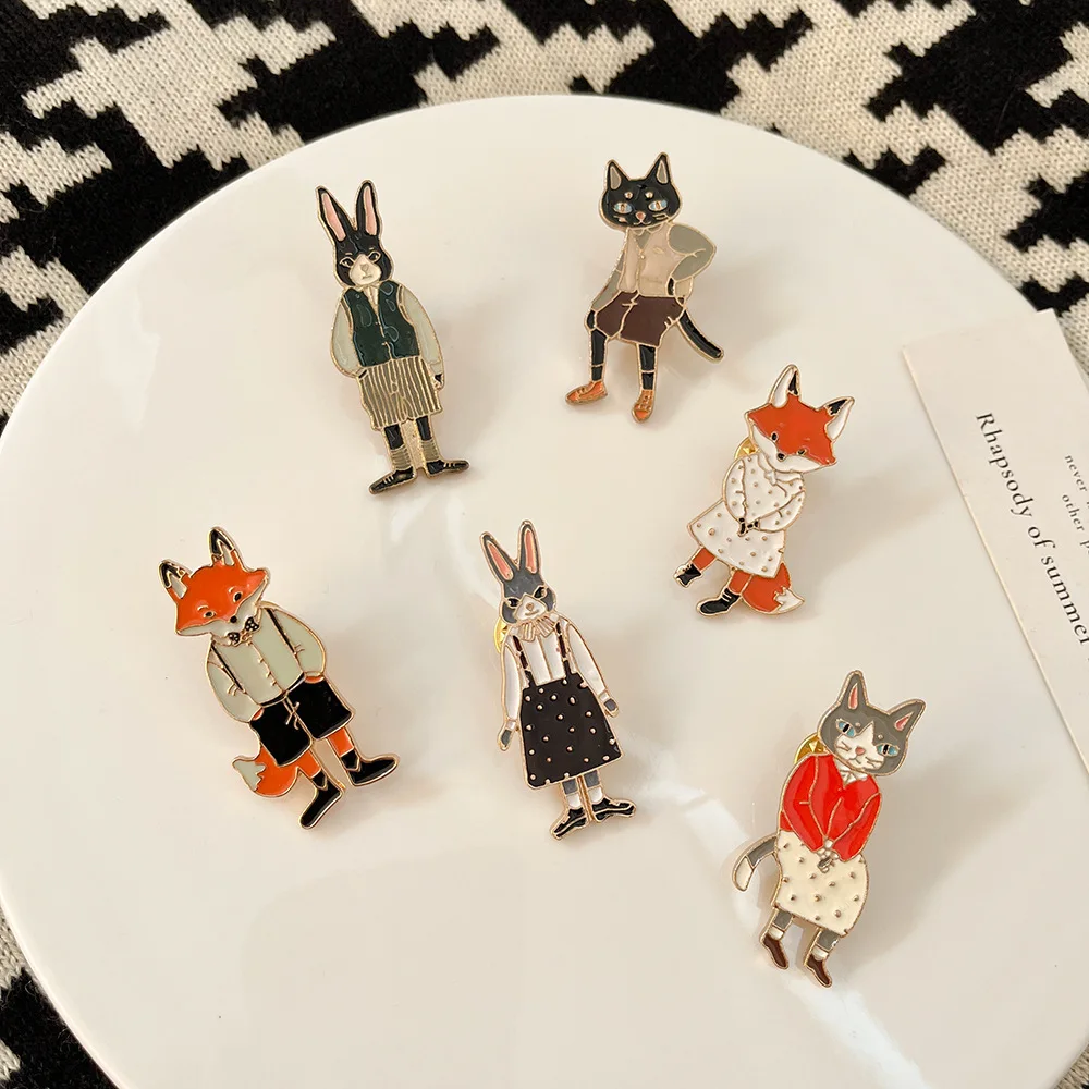 

Hot New Bad Fox Brooch for Men and Women Cute Rabbit Cat Brooch Badge Oil Dripping Collar Pin Jewelry Gift