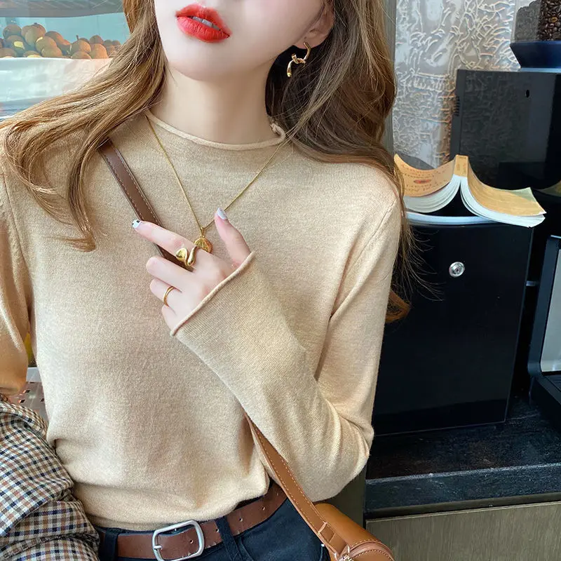 

2022 Autumn Solid Women Long Sleeve T-shirts Half Turtleneck Female T-shirt Casual Slim T Shirt Bottoming Shirt Top