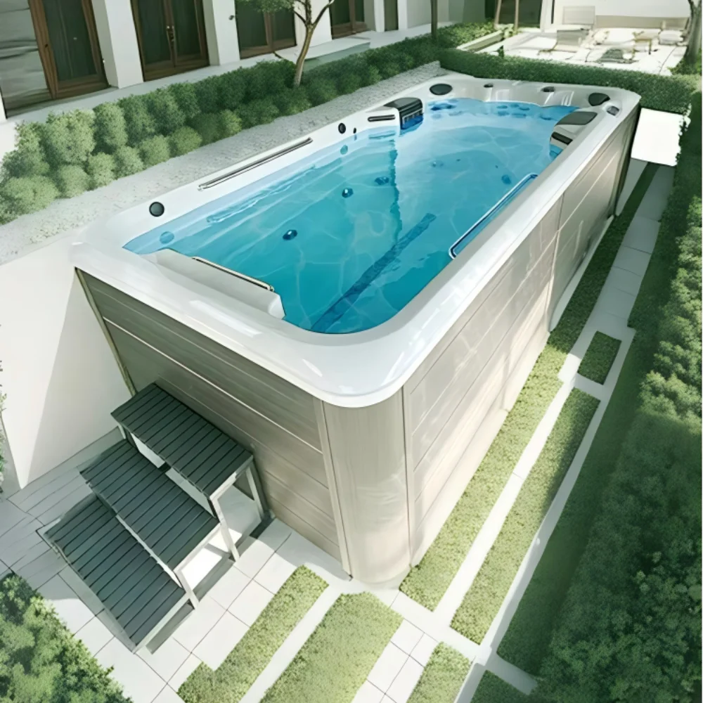 Фото Прямоугольный акриловый бассейн Villa Infinity, для гостиниц, для серфинга, с противотоком, для использования на улице и дома, массажный бассейн Balboa. №3