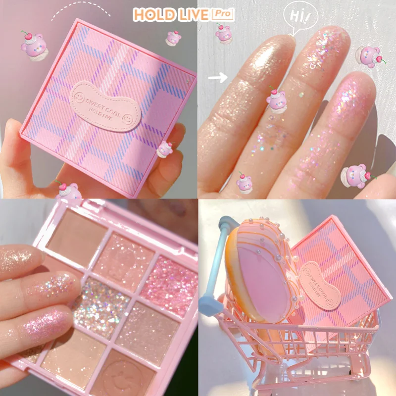 

9Color Vitality Pink Grid Pearlescent Eyeshadow Palette Parity Matte Eye Color Female Cosmetics Cute Makeup