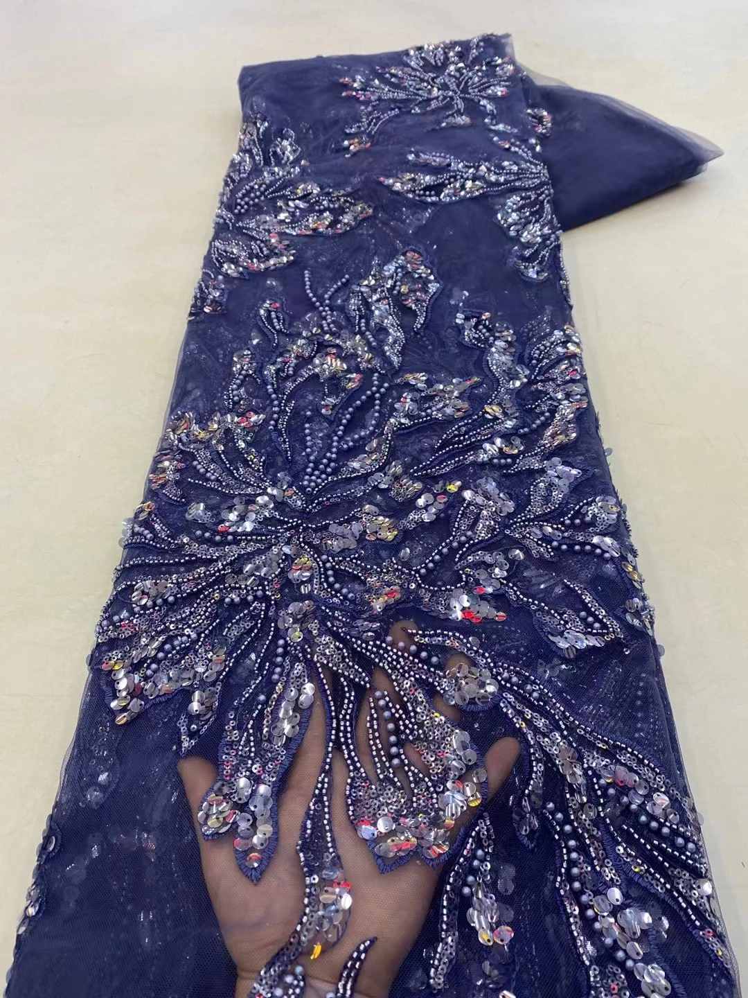 

Luxurious Sequin Beaded Embroidery Lace Fabric Elegant French Net Lace Fabric With Beads Nigerian Sequins Lace FabricsXZ58