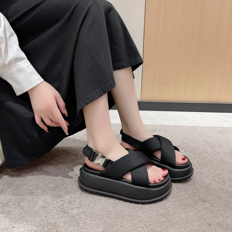 

Cross Female Sandal Increasing Height 2023 Summer Muffins shoe Comfort Shoes for Women High Heels Clogs Wedge Girls Gladiator Fl