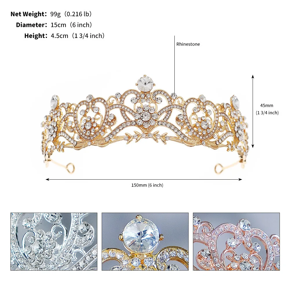 Classic Crystal Rhinestones Royal Princess Crowns Wedding Hair Accessories Bridal Tiaras Crown