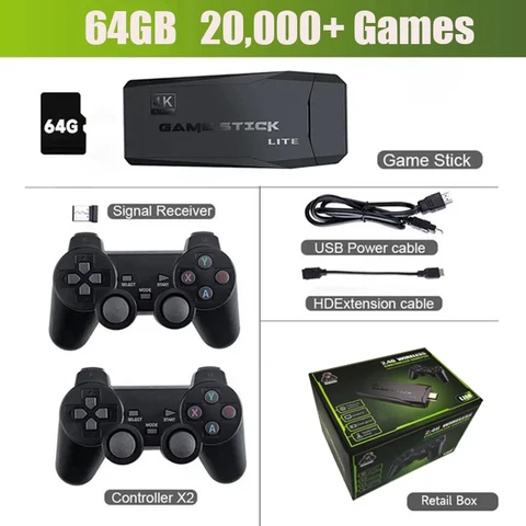 Игровая консоль 2,4G с двойным беспроводным контроллером, 20000 игр 4K, 64 32 ГБ, ретро-игры для PS1/GBA Boy, рождественский подарок