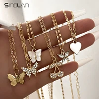 sindlan 6pcs kpop butterfly gold chain pendant necklace for women cute heart crystal cherry female y2k fashion jewelry collares