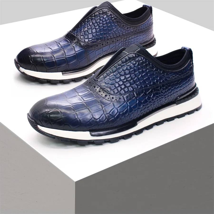 

Кроссовки мужские кожаные с крокодиловым узором, удобные повседневные сникерсы с нескользящей подошвой, обувь для свадьбы и свидания