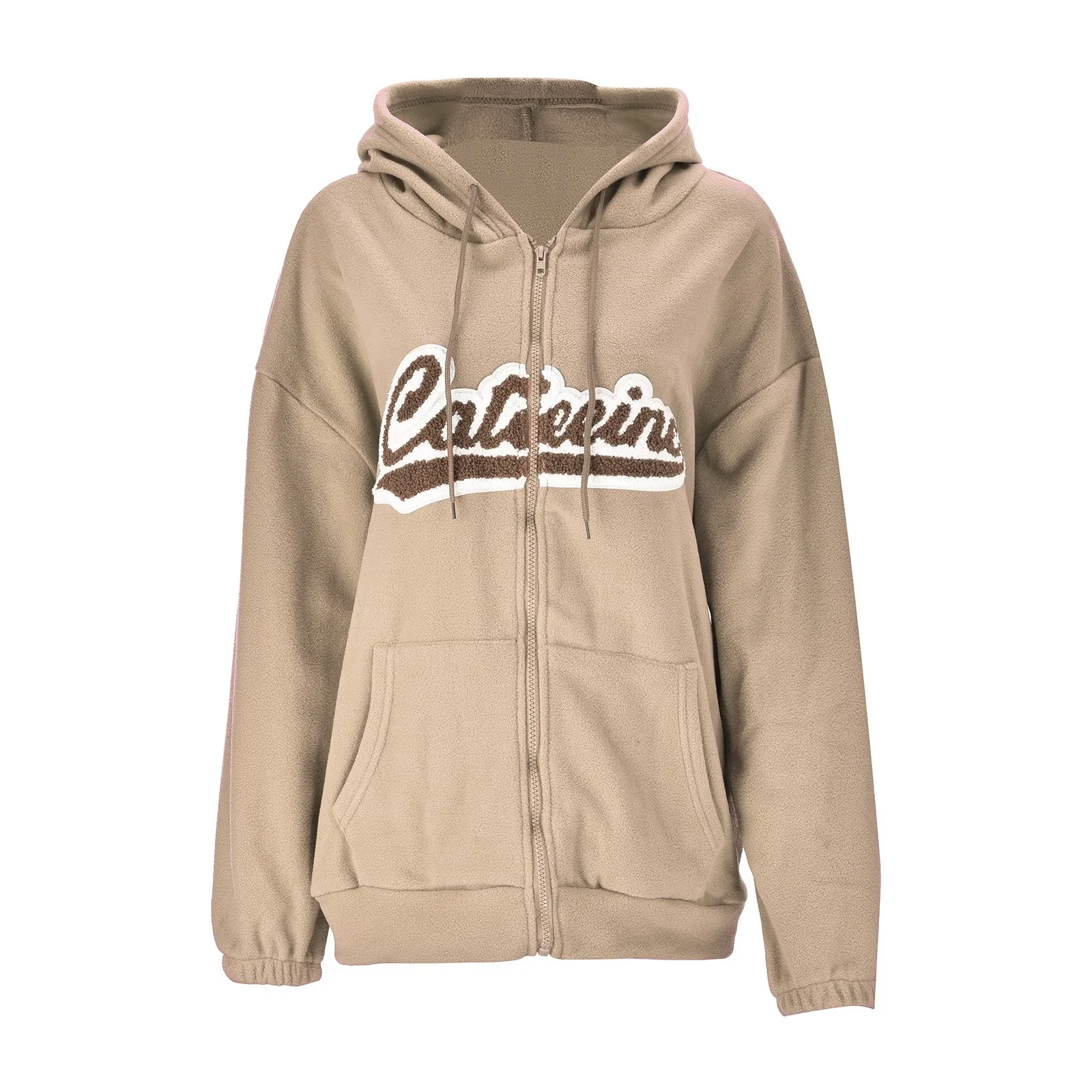 

Ladies Casual Letter Print Hoodie Fleece Zipper Hooded Hoodie Loose Long-Sleeve Sweatshirt Streetwear Basic Jacket Autumn
