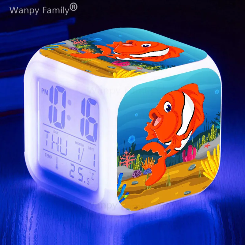 S Cartoon Fish Alarm Clock Student Room Small Night Light Desk Clock Gift For Kids