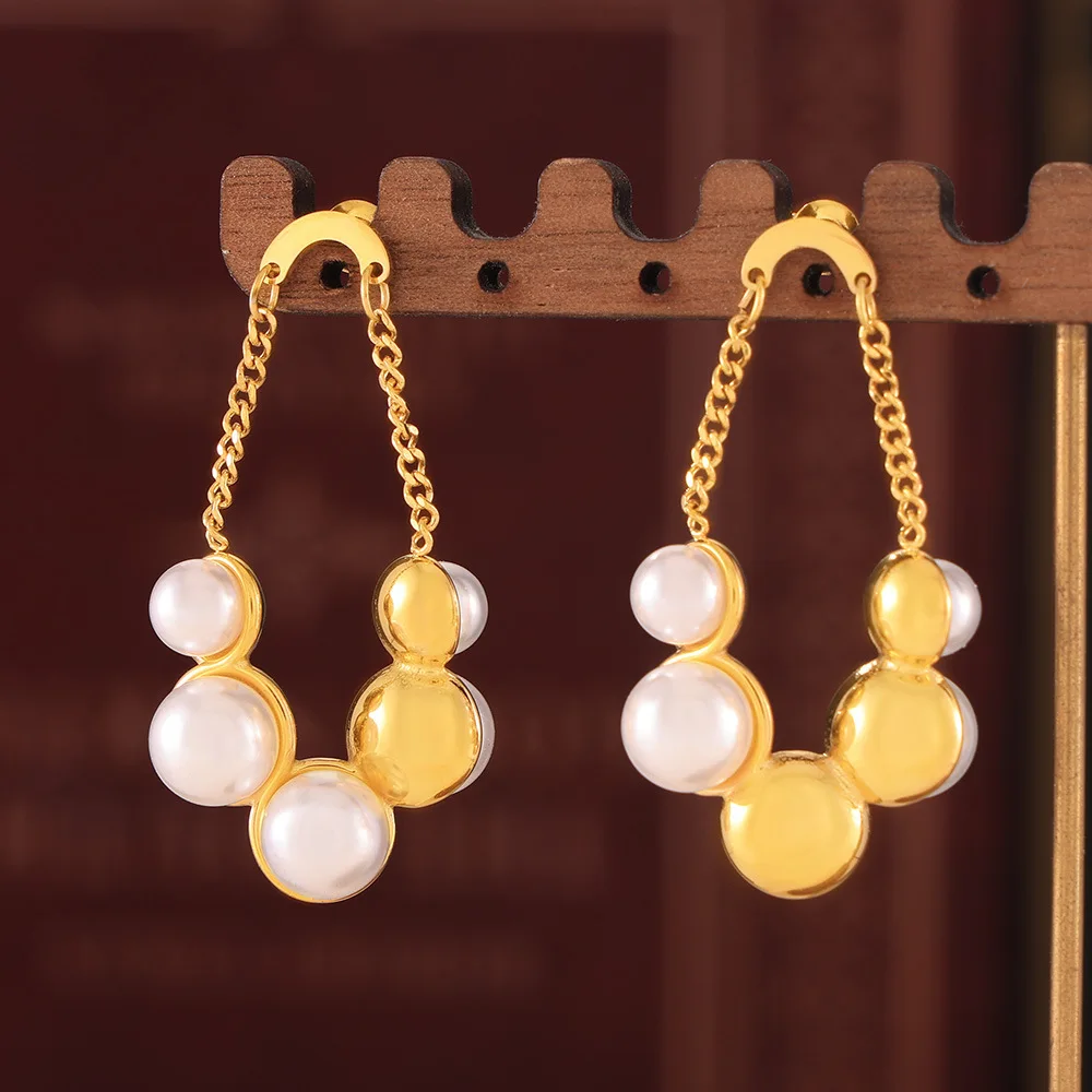 Уникальные круглые серьги для женщин винтажный кулон с жемчугом из нержавеющей