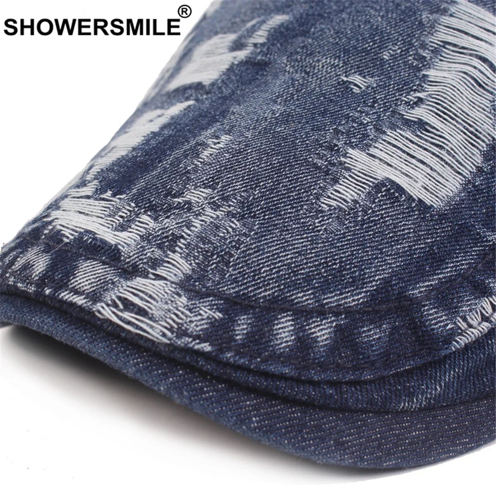 SHOWERSMILE Мужской берет Do Old Hole Джинсовая плоская кепка для мужчин Голубая