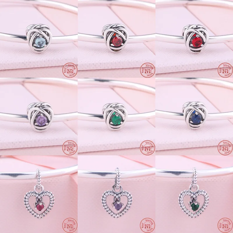 

2022 New 925 Sterling Silver 12 Months Colorful Colors Eternity Circle Beads Fit Original Brand Charms Bracelets Women Jewelry
