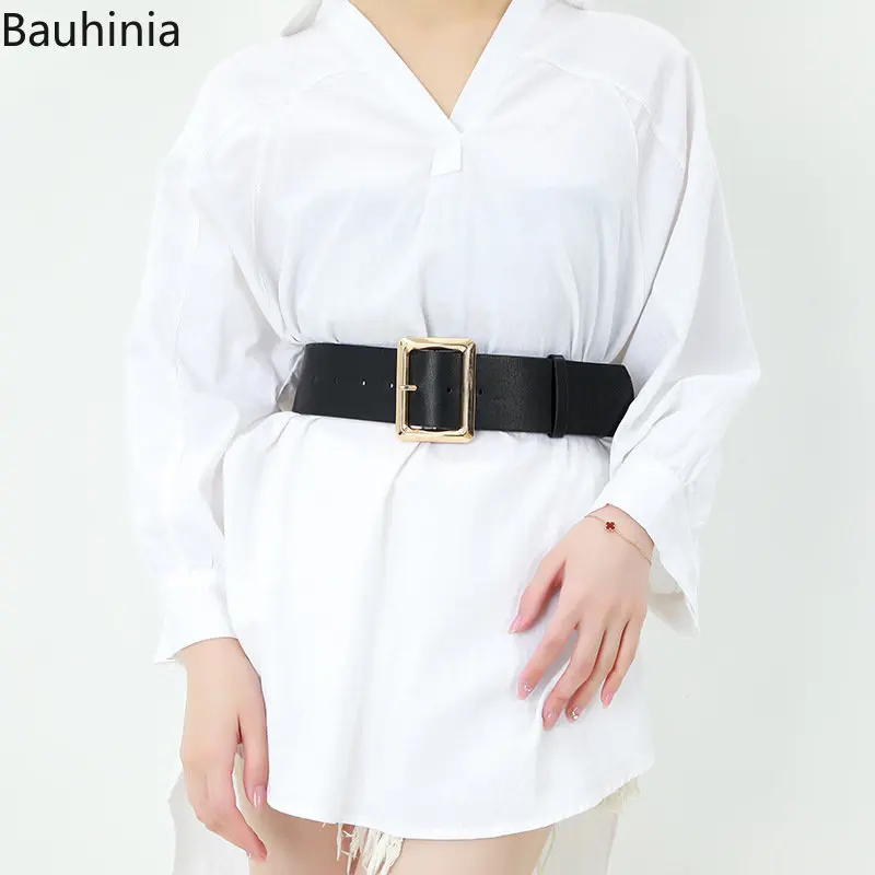 Bauhinia Women's Wide Belt Square Buckle PU Leather Belts  Decoration Coat Sweater Fashion Dress Waistband