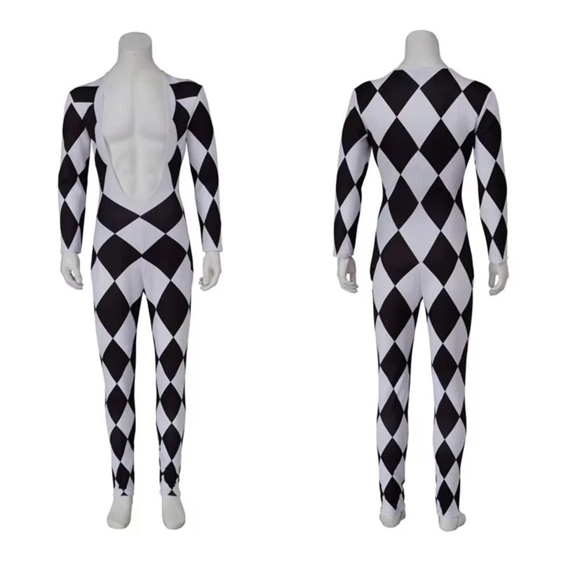 

Queen Lead Vocals Freddie Mercury Jumpsuit Cosplay Costume Men Black and White Grid Stage Performance Bodysuit Halloween Party