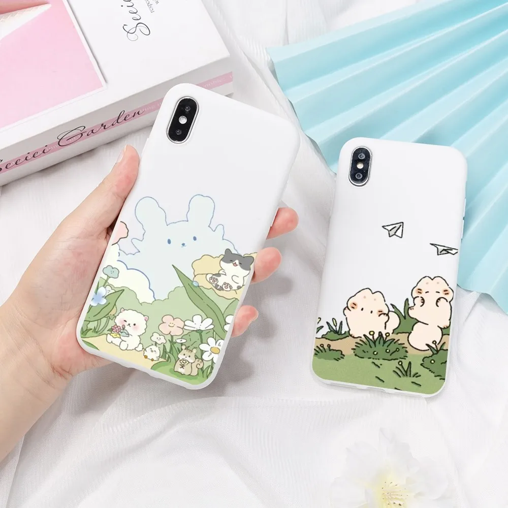 

Cute rabbit Phone Case for iPhone 14 11 12 13 Mini Pro Xs Max 8 7 6 6S Plus X XR Solid Candy Color Case