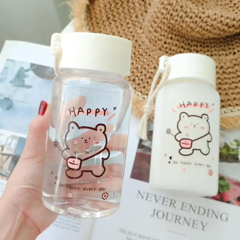 

New Capacity Plastic Water Bottle Cute Children's Frosted Water Bottles Transparent Milk Carton Anti-drop Drink Bottle