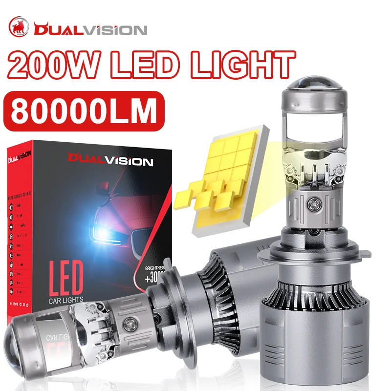 

H4 H7 BI Светодиодный объектив проектора H11 9005 HB3 9006 HB4 Hi/Lo Beam Автомобильная фара Лампа Canbus для автомобиля/мотоцикла 12 В 80000LM LHD