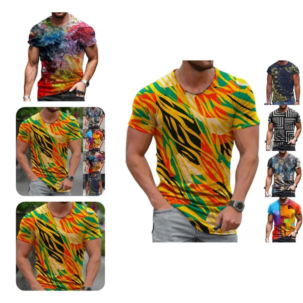 

Chic Tee Shirt Round Neck Comfortable Tee Top Men Summer Print T-shirt