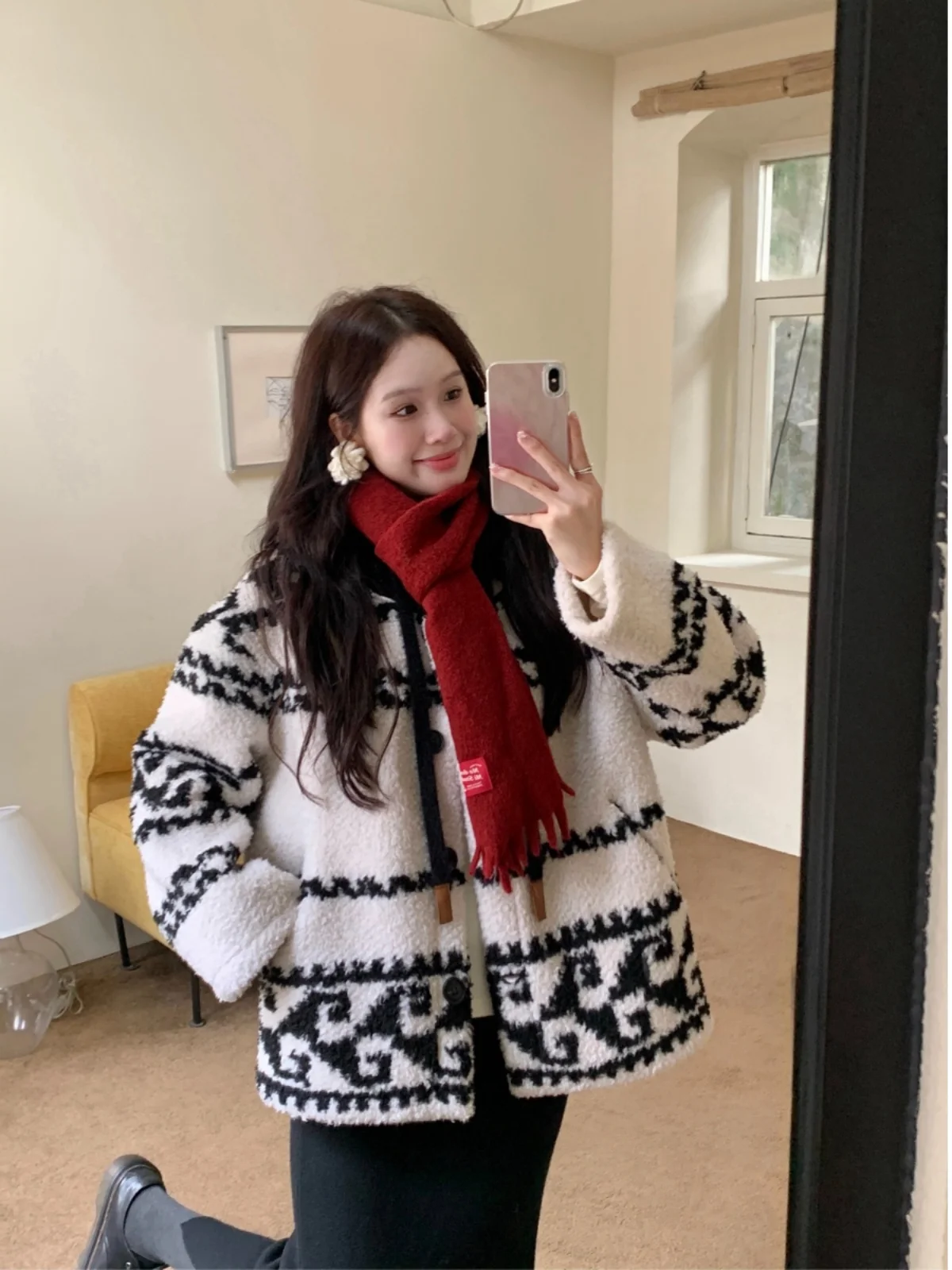 Меховая интегрированная верхняя одежда средней длины в стиле ретро женская зима