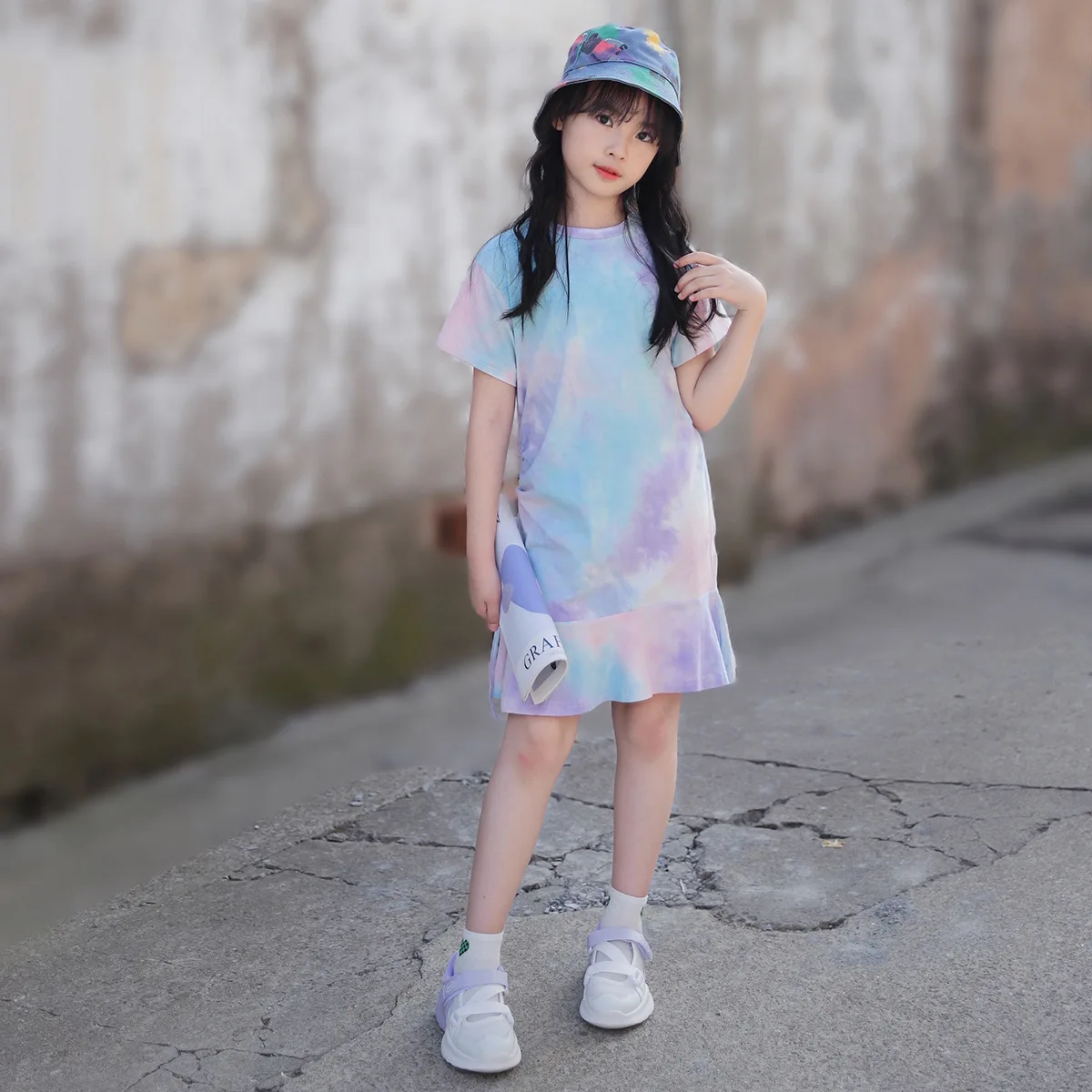 

2023 Summer Short-Sleeved Girls Dress Fashion Kids New Clothing Children Sweet Casual Dresses, #7393