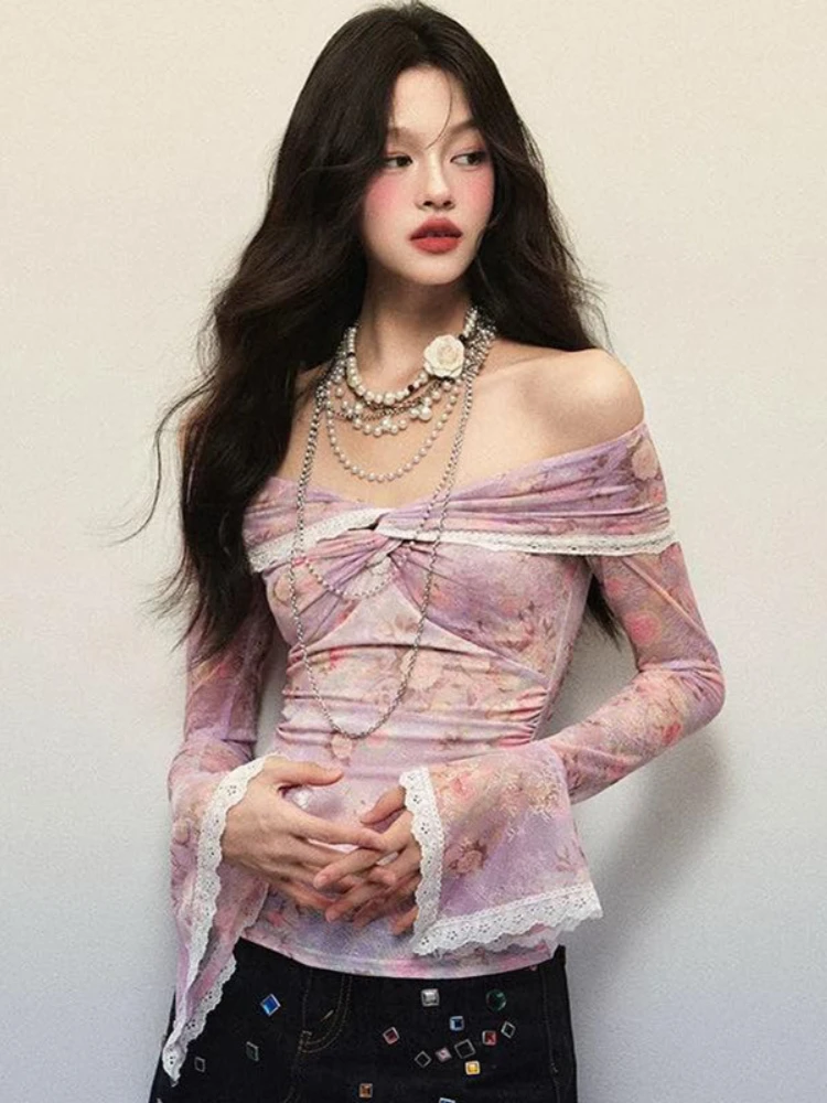 Сексуальные кружевные лоскутные марлевые футболки с вырезом на шее женские топы