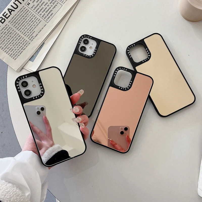 

Luxury Plain Simple Clear Makeup Mirror Phone Case For iPhone 11 12 13 Pro Xs Max Xr X 7 8 Puls SE 2 Shockproof Hard Cover
