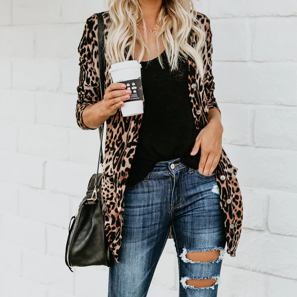 

Womens Long Sleeve Leopard Print Fashion Coat Bllouse T-Shirt Tank Tops