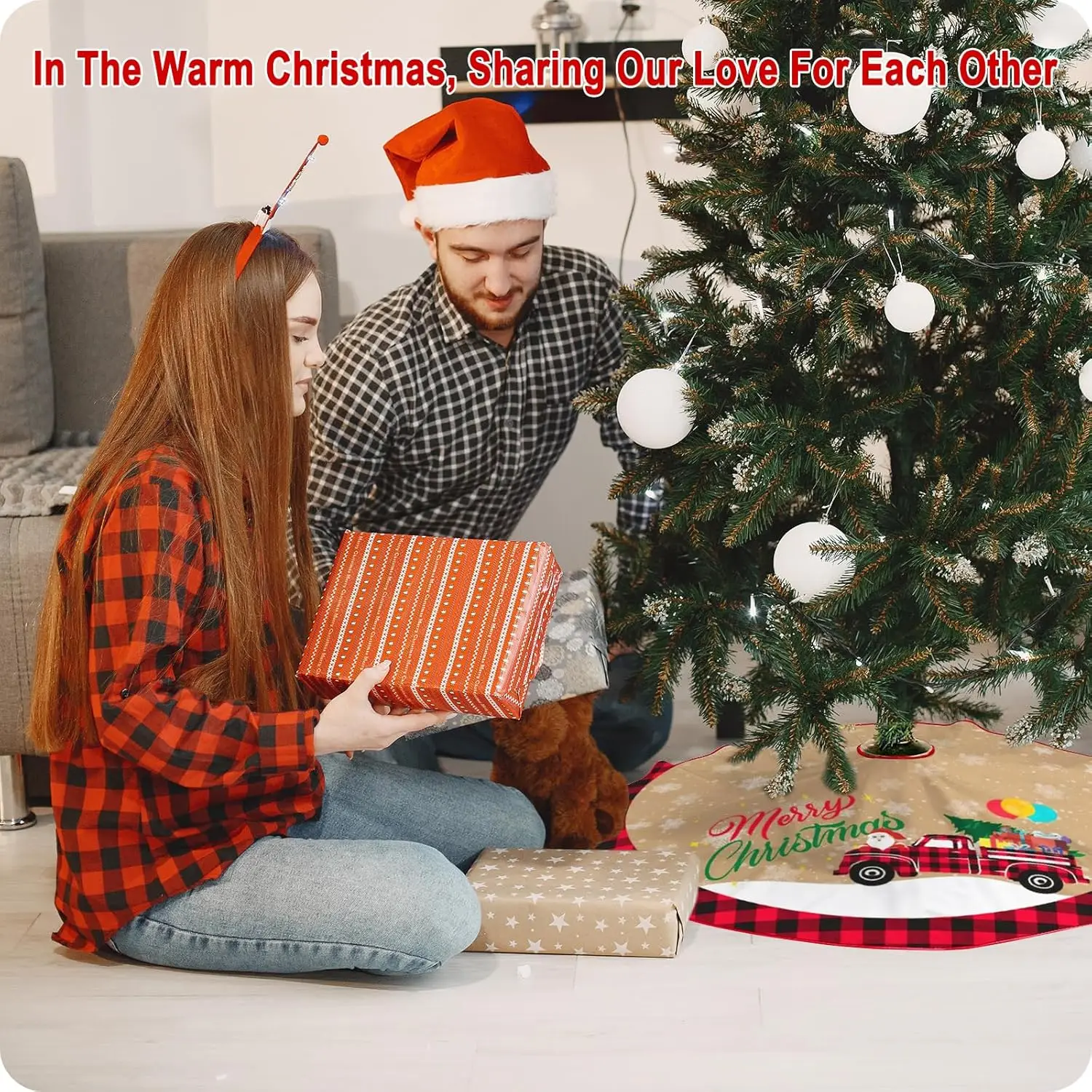 Красная юбка на рождественскую елку 36 дюймов с Санта-Клаусом красным черным