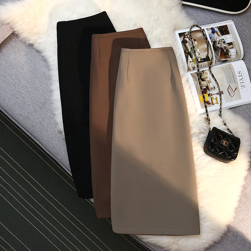 

COIGARSAM Women Skirt Spring 2022 New High Waist Black Ga Color Khaki Skirts Dropshipping