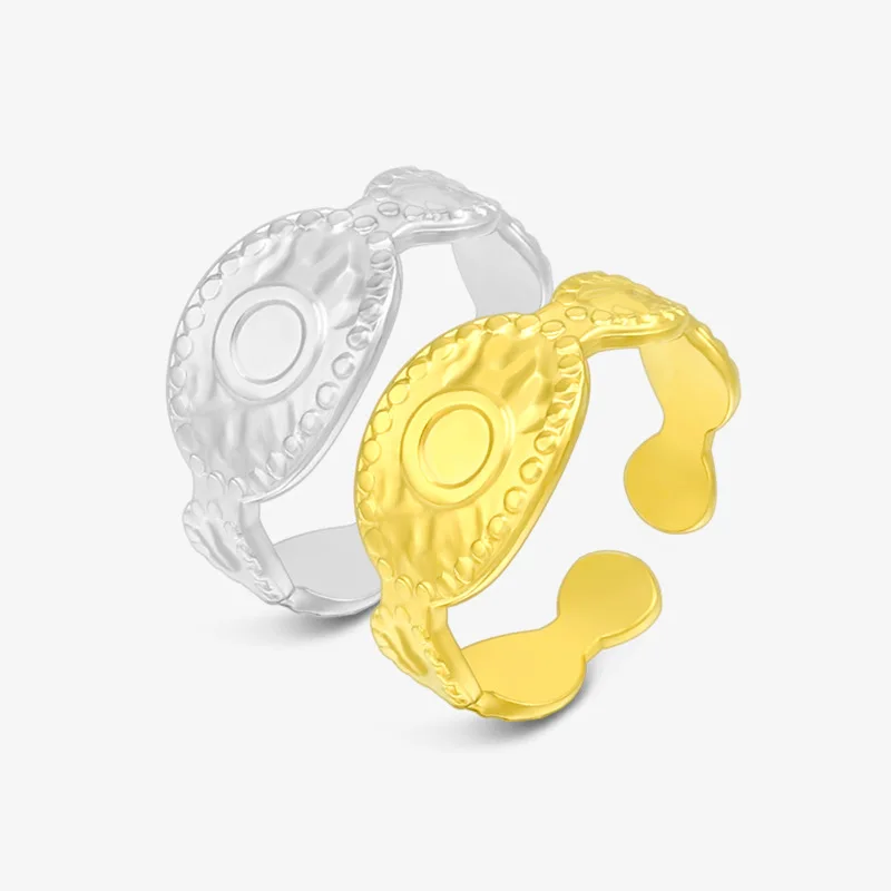 

Minimalist Stainless Steel Gold Silver Color Oval Evil Eye Open Adjustable Ring for Women Men Party Birthday Jewelry Gift