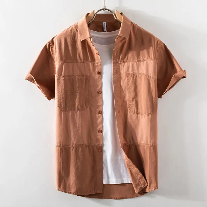 

Рубашка мужская с коротким рукавом, свободная повседневная простая Удобная рубашка в стиле пэчворк, с квадратным воротником, лето