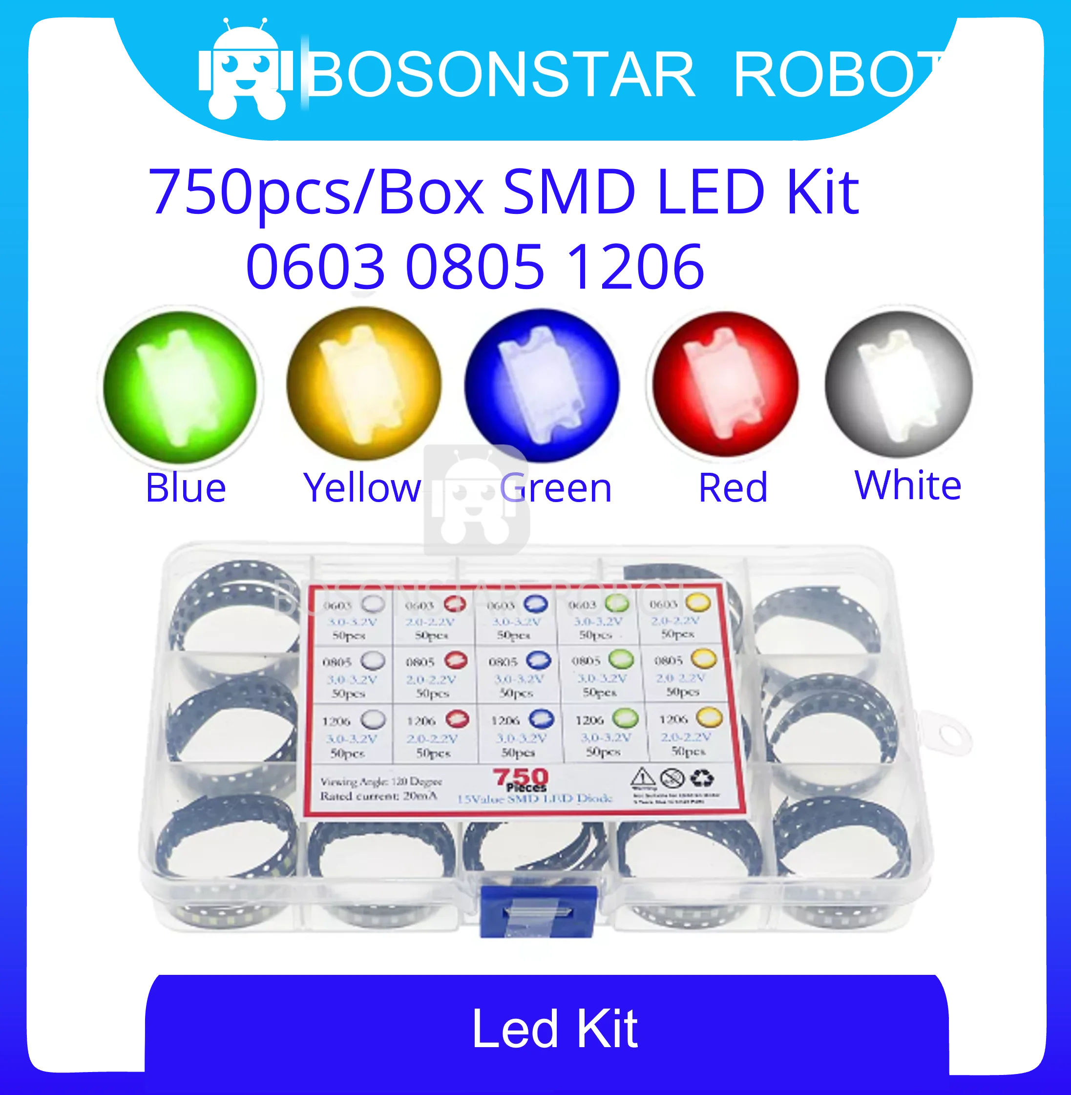 

750 шт./коркор. SMD светодиодный комплект 0603 0805 1206 красный/зеленый/синий/белый/желтый светодиодный фонарь 5 цветов каждая 50 шт. с коробкой