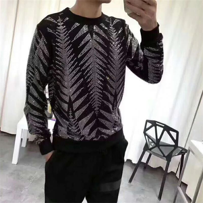And Autumn Winter Bright Diamond Men's High Quality Rhinestone Hoodie Long Sleeve Round Neck Pullover 2023 Boutique Hot Sale