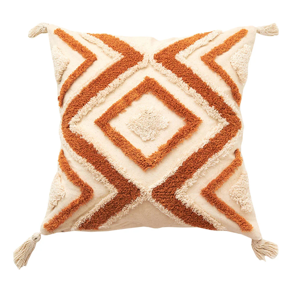 

Pillow Covers Cover Case Throw Cushion Pillowcase Pillows Tassels Burnt Bohemian Sofa Orange Tufted Couch Woven Moroccan Shams