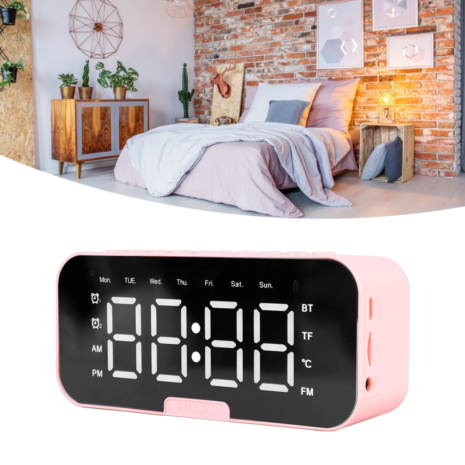 Зеркальный Bluetooth-будильник Светодиодный цифровой экран Громкий звук