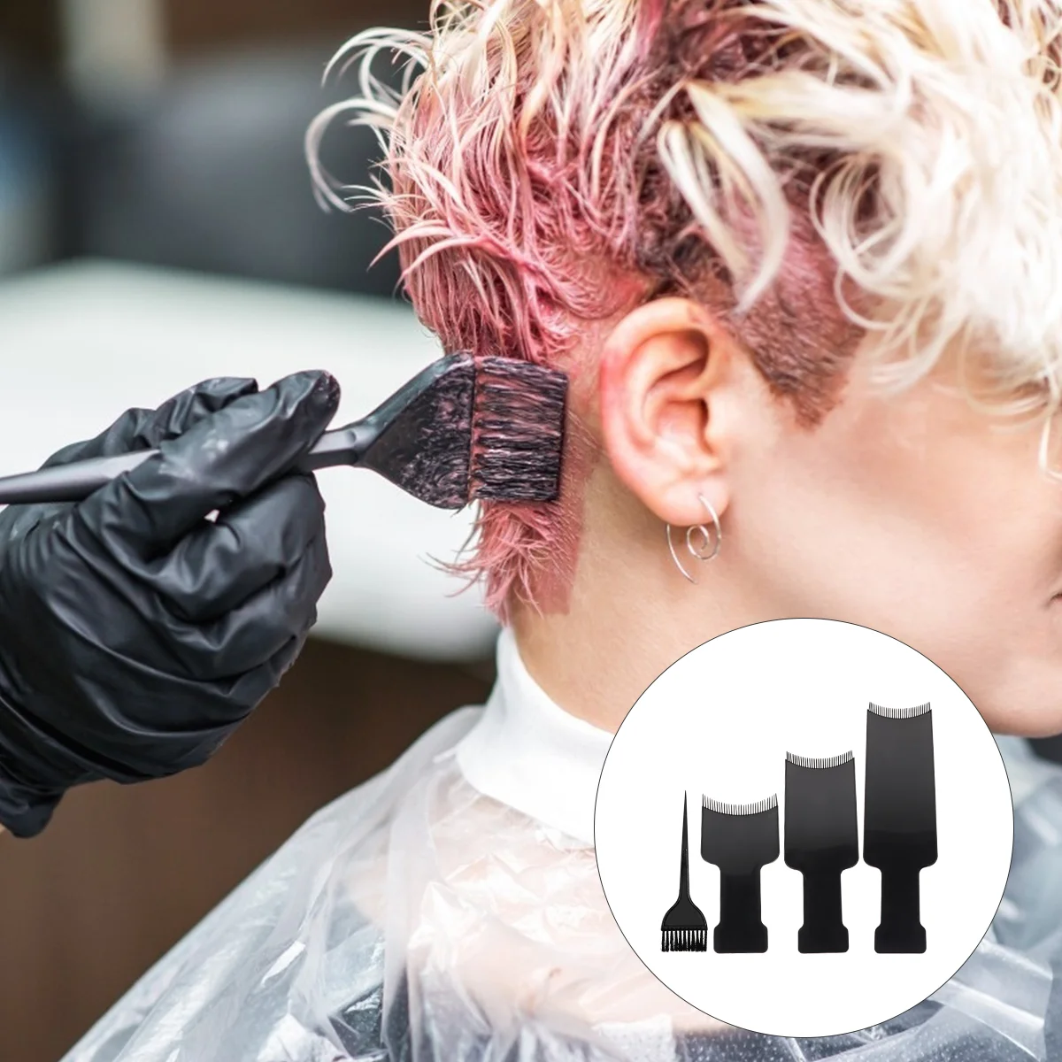 

4 Pcs Hair Coloring Tools Dye Kit Gloves Dying Board Tint Blending Brushes Highlight