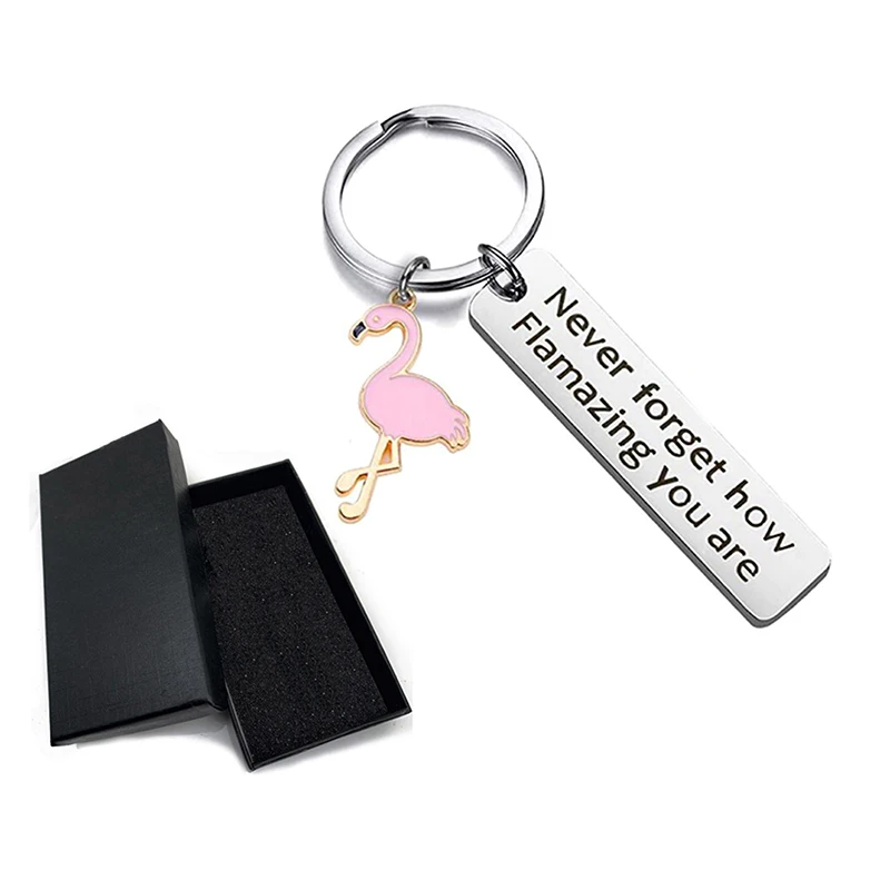 

Motivational Flamingo Keychain Never Forget How Flamazing You Are Round Key Ring