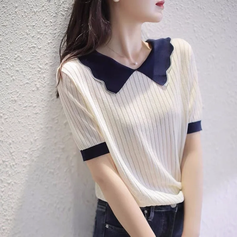 

T shirt female 2022 new dolls bow tie ice silk short -sleeved women summer Korean short sleeve solid loose outer wearing t shirt