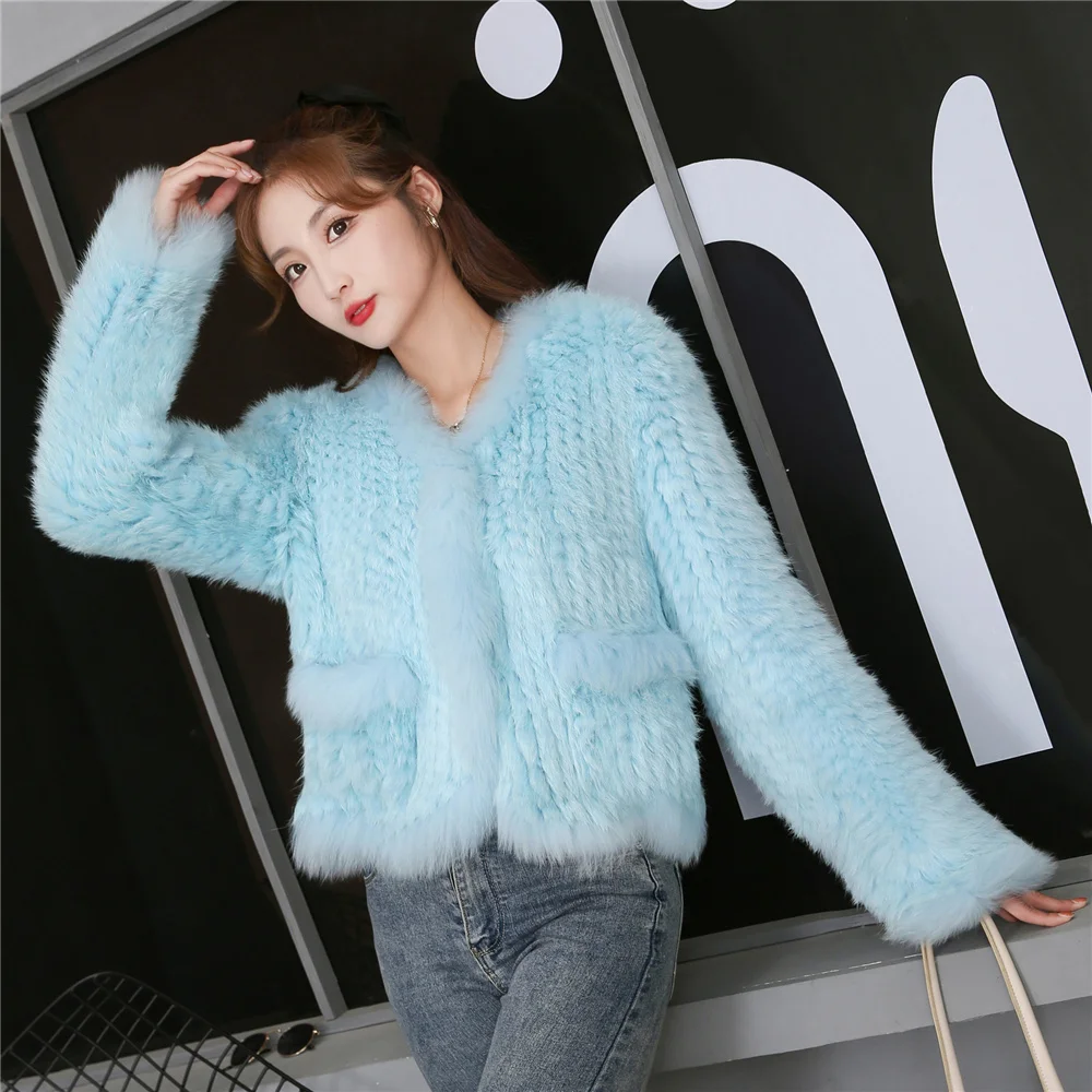 Real New Autumn Rabbit Winter Fur Coat For Women Fashion Double-Sided Woven Short Fur Jacket Fox Fur Elegant OL Style Coat Y3108