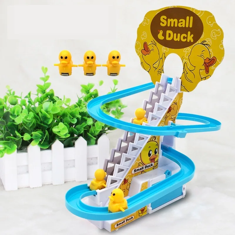 Electric Duck Climbing Stairs Toy Children Roller Coaster Toy Set Electric Light Music Amusement Climb Stairs Track Toy KIds Toy