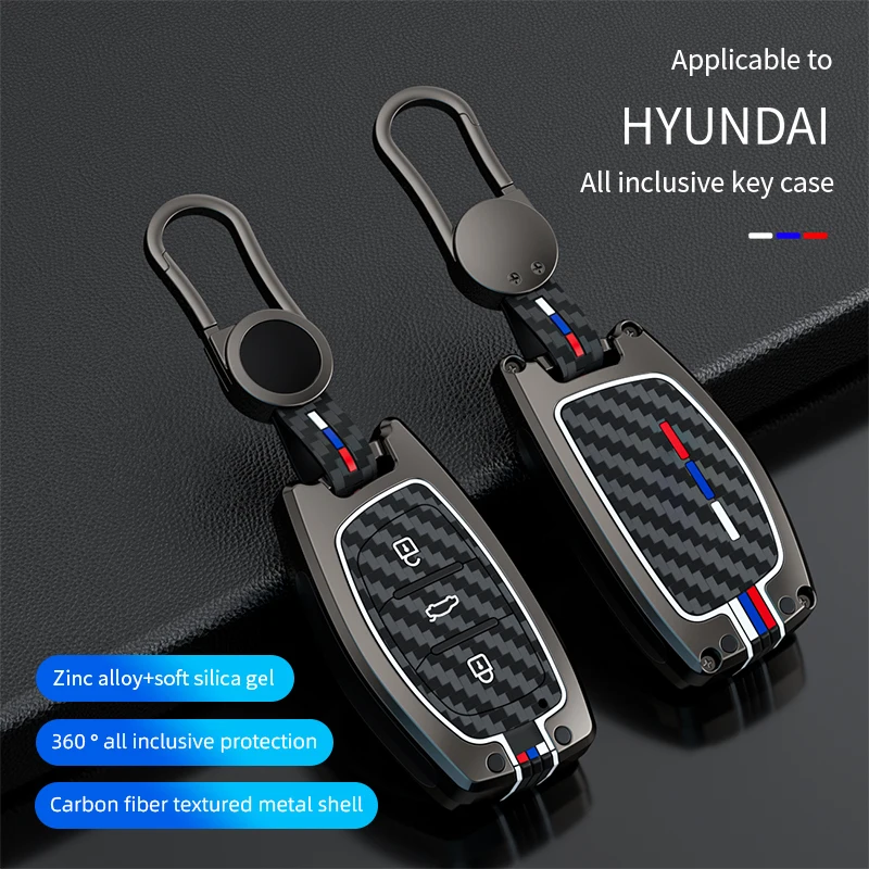 

New Zinc Alloy+Silica Gel Car Key Fob Chain Case Cover for Hyundai Tucson Elantra Sonata Ioniq 2015 2016 2017 2018 2019 2020