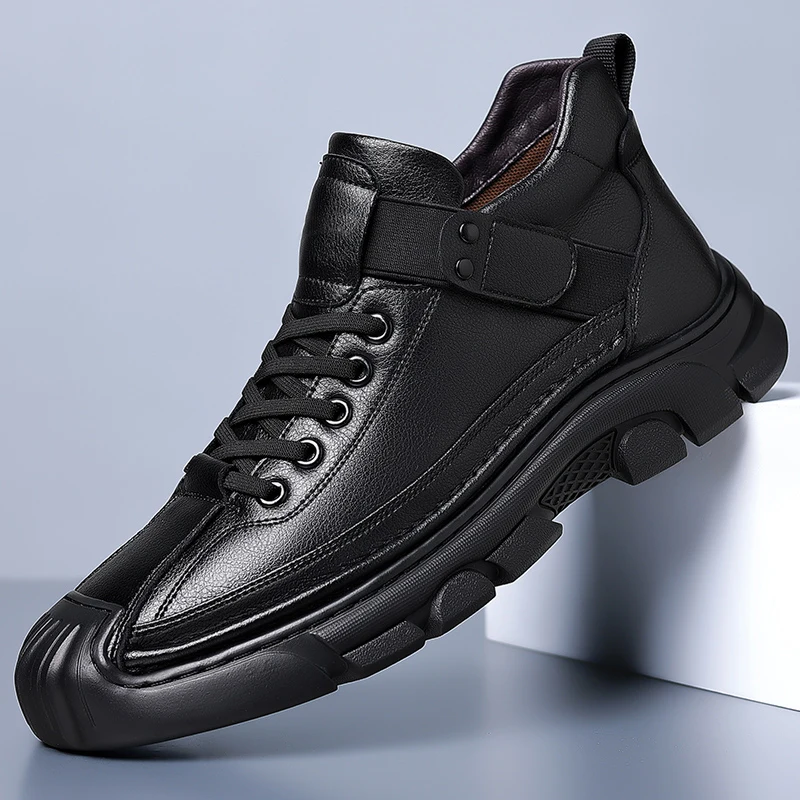 

ankle Boots Men Shoes Fashion Black Boots Lace Up Men Shoes plush warm outdoor Male snow Boots Classic winter Boots men