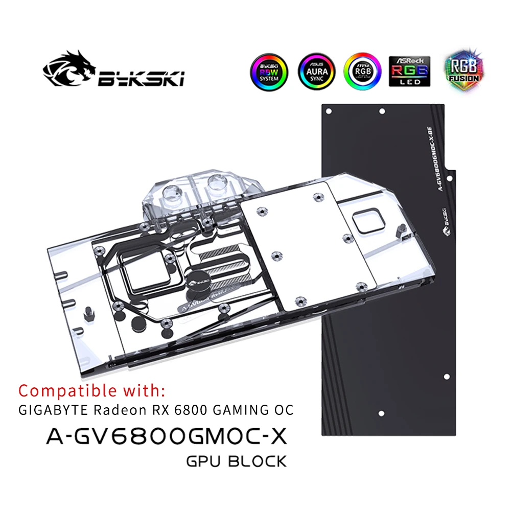 

Блок графического процессора Bykski для GIGABYTE Radeon RX 6800 GAMING OC, полное покрытие с задней крышкой, охлаждение водяным охлаждением