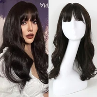 sivir synthetic wigs for woman with bangs wavy black brownhoney tea flax 3 color heat resistant fibre full machine hair