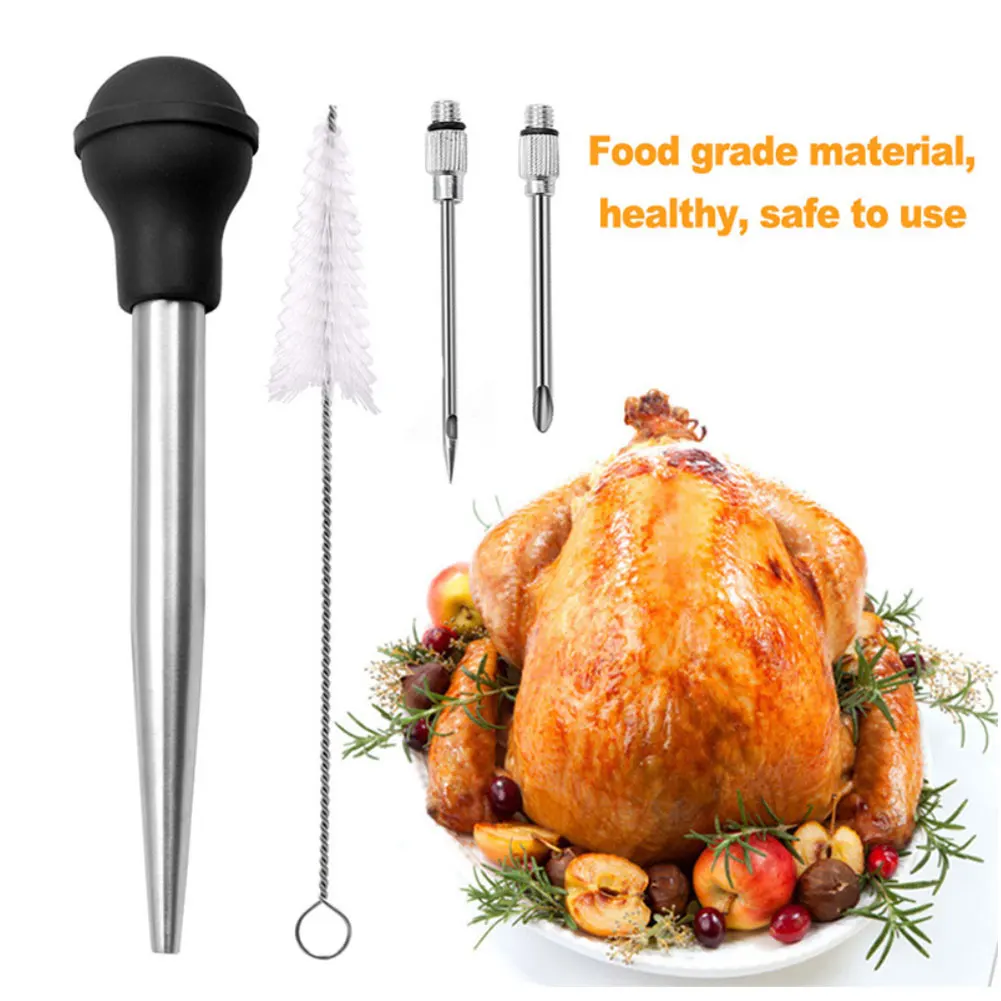 

Needle Turkey Baster Set With Silicone Bulb Stainless Steel Food Grade Injector