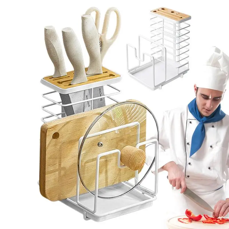 

Multifunctional Kitchen Knife Stand Holder Storage Cutting Board Organizer Knife Pot Cover Stand Scissor Holde MultiFunction