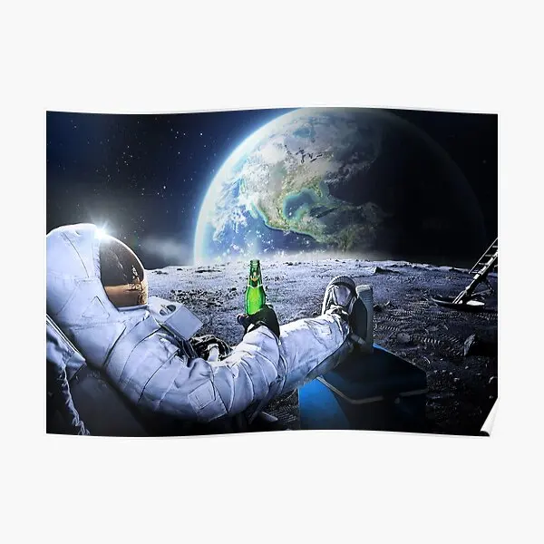 

Astronaut On The Moon With Beer Hq Qua Poster Modern Mural Painting Picture Room Decoration Wall Print Home Decor Art No Frame